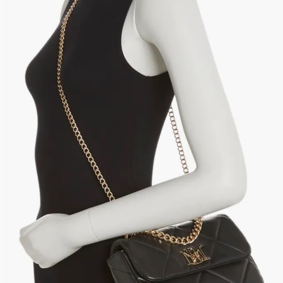 Badgley Mischka Black Quilted Crossbody Bag Gold Hardware - Picture 3 of 6